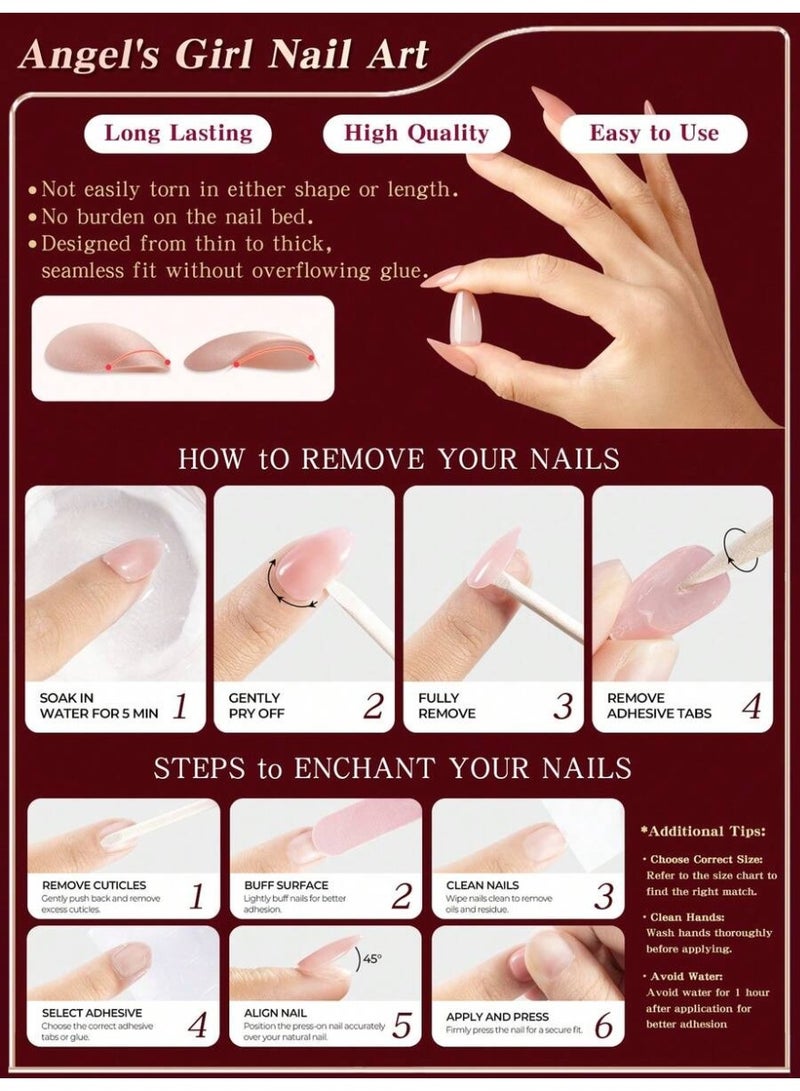 طقم أظافر ضغط قصيرة شكل بيضاوي 24 قطعة – لون بيج لامع مع فرنش أبيض + جيلي جل ومبرد - Image 5